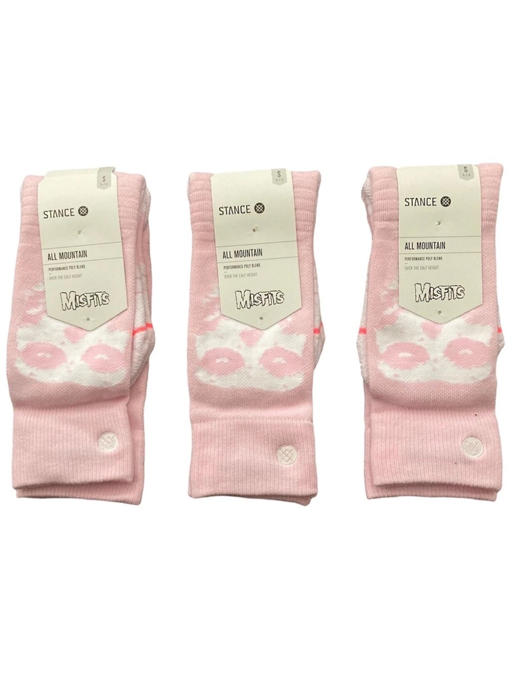 Stance x Misfits Snow Over The Calf Socks Pink White W758C18MSW Sz S (3 PAIRS)